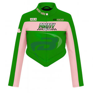 Alfa |   Kapa |   Chaqueta de cuero PU Alpha AKA Sorority de alta calidad, estilo racing, corte ajustado, personalizable con cualquier logotipo. - Product Image 2