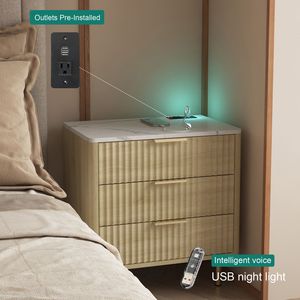 Comodino Moderno in Legno con Stazione di Ricarica Intelligente e Luce Notturna, Elegante Mobile Contenitore per Camera da Letto - Product Image 2