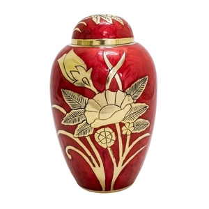 Urna Funeraria Metálica Rosa Vintage para Cenizas de Adultos con Motivos Florales Botánicos de Latón Hechos a Mano - Product Image 2