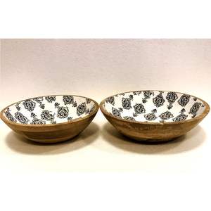 Tazón para Ensalada Hecho a Mano de Madera de Mango con Incrustaciones de Esmalte y Estampado Floral, Tazón Redondo de Madera para Servir Frutas y Pasta, Vajilla Ecológica - Product Image 5