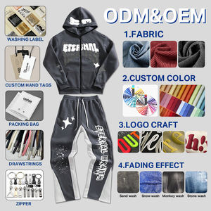 Custom <b>Embroidery</b> Logo Two Piece Acid Washed Sweatsuit Distressing Sweatpants and Hoodie <b>Set</b> Sun Faded Heavyweight Tracksuit - Product Image 5