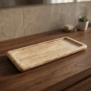 Plateau de rangement rectangulaire en pierre, design rustique, accessoire de table pour la cuisine, utilisation intérieure, durable - Product Image 4