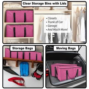 Heavy Duty Collapsible <b>Moving</b> Bags with Lids Large Storage <b>Boxes</b> with Backpack Straps and Zippers Pink - Product Image 5