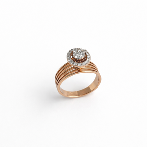 Bague Namivaa en or rose 14 carats avec halo de diamants ovales, design multi-bandes, élégante, pour soirée, cadeau, bijoux fins polis - Product Image 2