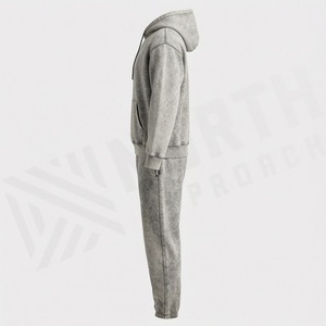 Ensemble de survêtement pour homme avec logo brodé personnalisé, effet délavé, en polaire, pour l'hiver, la gym, le fitness, le streetwear, le jogging, l'athlétisme, l'entraînement sportif - Product Image 3