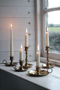<b>Brass</b> <b>Candlestick</b> <b>Holder</b> Classic Design Home Decoration Metal Candle <b>Holder</b> with White Candle on Table - Product Image 3