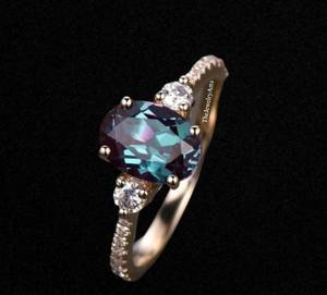 <b>Alexandrite</b> Engagement <b>Ring</b> Unique Proposal <b>Ring</b> June Birthstone Oval Cut Dainty Vintage Style Purple Color Changing Wedding - Product Image 3