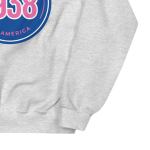 Sweat-shirt à col rond gris chiné avec motifs bleu foncé et rose, en molleton doux, à manches longues, unisexe, décontracté, vêtement d'hiver tendance - Product Image 6