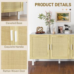 Credenza in Stile Villa con Ante in Rattan, 3 Porte e Ripiani Regolabili, Finitura Bianca e Naturale - Product Image 5