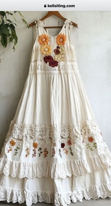 Nouvelle arrivée : robe maxi en coton ivoire style vintage, respirante, texturée, col en V, sans manches, pour femmes - Product Image 2