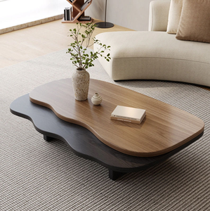Table basse moderne simple à deux couleurs, table basse en bois massif pour salon - Product Image 1
