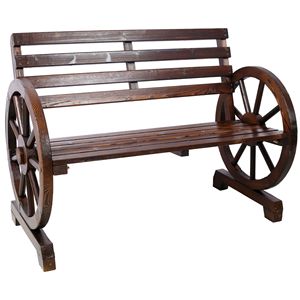 Panca a due posti in legno con ruota di carro, design rustico, per esterni, giardino, patio, portico - Product Image 3