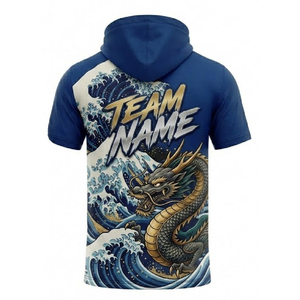 เสื้อเชิ้ตมีฮู้ดแบบครึ่งแขนสั่งทำพิเศษ ผ้าโพลีเอสเตอร์น้ำหนักเบา เสื้อทีม OEM พร้อมชื่อและหมายเลข  ชุดกีฬาแบบซับลิเมชั่น - Product Image 4