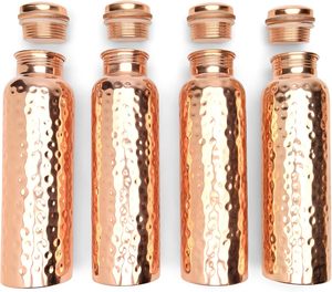 Bouteille d'eau en cuivre martelé Glytterati Advanced Mixology 34 oz/1000 ml, lot de 4, bouteille en cuivre pur pour l'eau potable - Product Image 4