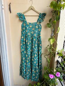 Robe longue vintage en coton indien avec broderie florale imprimée à la main, col carré, style tunique, pour femmes - Product Image 2