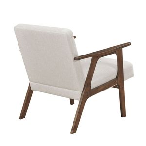Poltrona Moderna Contemporanea in Tessuto Beige con Finitura Marrone in Legno di Gomma Massiccio, Arredamento Moderno per Soggiorno - Product Image 6