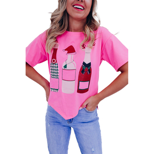 Camiseta de Manga Corta con Cuello Redondo y Estampado Rosa, con Logotipo Personalizado, Corte Regular, Informal, de Punto Jersey, Poliéster, para Mujer - Product Image 6