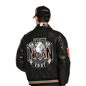Veste matelassée imperméable en PU noir pour homme avec broderie et patch rouge, col montant, fermeture éclair, style moto, hiver - Product Image 3