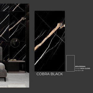 Dark Black Glazed Vitrified Tiles with Golden Veins Full Black Porcelain Tiles in 600x1200MM Size Elegant Commercial Interior - Product Image 6