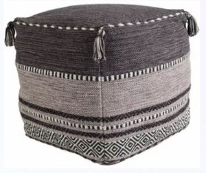 Puf Decorativo Minimalista con Patrón de Follaje, Hecho a Mano con Cuerda de Algodón y Bambú, Relleno de Bolas de PU, Móvil, para Dormitorio o Sala de Estar, FSS - Product Image 1