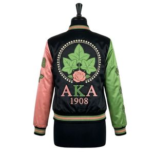 Chaqueta Bomber con Estampado de Hojas de Hiedra en Negro, Rosa y Verde para Mujer, Diseño Gráfico de Perlas 1908, Estilo Casual y Deportivo - Product Image 4