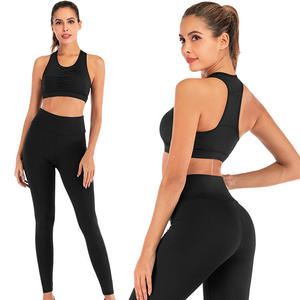 High Support Breathable Eco-Friendly Yoga Sports Bra <b>with</b> <b>Pockets</b> and <b>Leggings</b> Top Set - Product Image 2