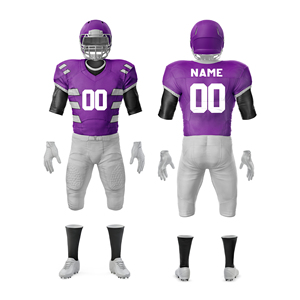 Ensemble d'uniformes de football américain personnalisés bleu, noir et blanc, col en V, manches courtes, évacuation de l'humidité, 100 % polyester, équipement pour hommes adultes - Product Image 3
