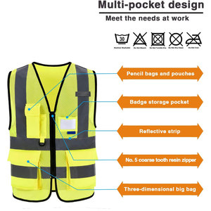 Chaleco de Seguridad Reflectante de Alta Visibilidad Unisex, Ropa de Trabajo de Poliéster con Bolsillos y Cierre de Cremallera - Product Image 6