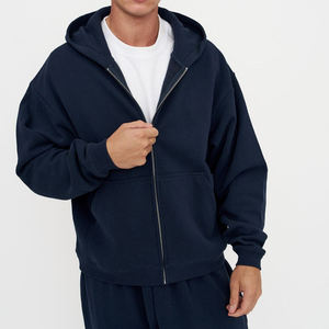 Sudadera con Capucha y Cierre de Cremallera para Hombre, Color Azul Marino, Talla Grande, 100% Algodón Tejido, Estilo Casual para Otoño - Product Image 4