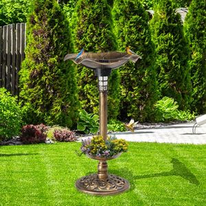 Fontana per Uccelli da Esterno con Illuminazione Solare, Vasca Decorativa Vintage per Uccelli da Giardino con Fioriera e Mangiatoia - Product Image 5