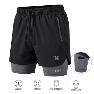 Men's Athletic Shorts With Compression Inner Liner Quick Dry Stretch Sporty Design Front Logo Pocketed 2-In-1 <b>Layer</b> - Product Image 1