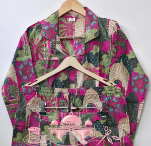 Handmade 100% Cotton Breathable Printed Winter Night Suit for Women Long Sleeve Pajama Set Comfortable Sleepwear Loungewear - Product Image 1