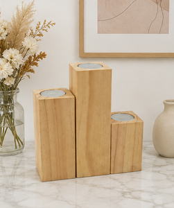 Juego de 3 Portavelas de Madera Rústica para Velas de Té, Centro de Mesa de Madera Maciza Hecho a Mano, Decoración para el Hogar - Product Image 1