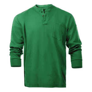 Large Bottle Green FR <b>Henley</b> Style <b>T</b>-<b>Shirt</b> Flame Resistant Safety Clothing - Product Image 1