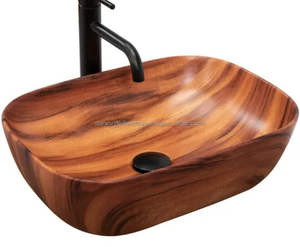 Lavabo en bois Antique bol en bois Design de luxe moderne ovale Art lavabo hôtel lavabo à main blanc et or salle de bain - Product Image 3