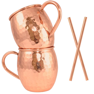 Lot de 4 mugs Moscow Mule en cuivre martelé faits à la main, avec pailles en cuivre et verre – Vente en gros - Product Image 4