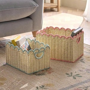 Playful Collection Natural Seagrass Storage <b>Baskets</b> With Multicolor Scalloped Edge Decorative Home Organization - Product Image 2
