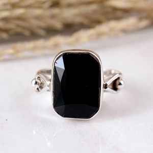 Handmade 925 Sterling Silver Black Obsidian <b>Cushion</b> Gemstone <b>Statement</b> Ring Adjustable Band Boho & Hippie Style Unisex - Product Image 1