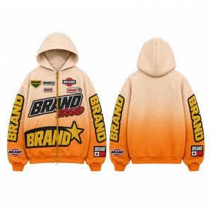 Sweat à capuche zippé oversize pour homme BRAND, motif imprimé streetwear, dégradé orange-beige, manches régulières, en tissu French Terry - Product Image 1
