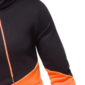 Sudadera con capucha y cremallera para hombre, diseño color block, tejido ecológico, corte regular, negro y naranja, con cordón ajustable - Product Image 2