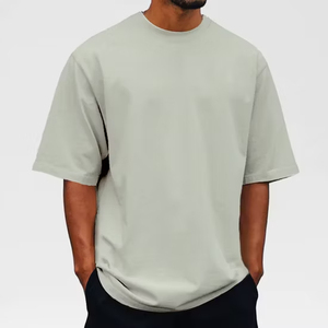 T-shirt en coton uni surdimensionné pour homme, manches courtes, col rond, coupe décontractée, tricot jersey, style uni teint - Product Image 1