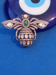 Vintage Gold <b>Tone</b> Peacock Bowknot Brooch 925 Silver Crystal Rhinestones Marquise Cut Green <b>Red</b> Center Stones Luxury Amaira - Product Image 2