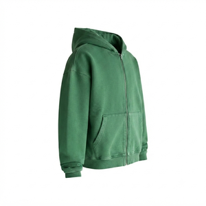Sudadera con capucha de forro polar grueso vintage personalizada, verde rosa empolvado, oversize, con bordado desgastado, estilo urbano para hombre, otoño - Product Image 4