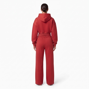 Conjunto Deportivo de Mujer, Sudadera Corta con Cierre Completo, Hombros Caídos, Manga Larga y Pantalones Jogger de Pierna Ancha, 100% Algodón Felpa - Product Image 3
