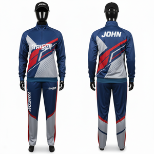 Survêtement d'entraînement de cricket pour femmes en tissu polyester GSM, design à panneaux bleu-rouge-blanc, logo personnalisé par sublimation, survêtement d'entraînement d'équipe - Product Image 1