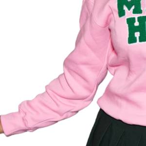 Sudadera AKA Miner Hall de chenilla rosa para mujer, con letras griegas bordadas, cuello redondo premium, top de hermandad - Product Image 3