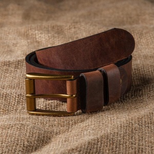 Cinturón Casual de Cuero Genuino de Dos Tonos para Hombre con Hebilla de Latón Sólido y Doble Anilla - Product Image 1