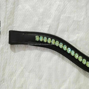 Ecuestre Calidad Premium Ronda Luz Verde Cristales Piedras Diamante Bling incrustaciones Canal vacío acolchado cuero caballo ceja banda - Product Image 6