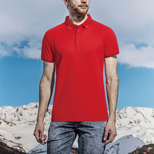 เสื้อโปโลแขนสั้นสีแดงสำหรับผู้ชาย สีพื้น ผ้าอ๊อกซ์ฟอร์ด ดีไซน์ทอแบบลำลอง ติดกระดุมด้านหน้า ทรงปกติ - Product Image 3