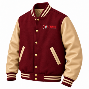 <b>Fly</b> Humble Sportswear <b>Men's</b> Varsity <b>Jacket</b> Maroon Beige Sleeve Solid Color Button Front Casual Autumn Wear wholesale rate - Product Image 4